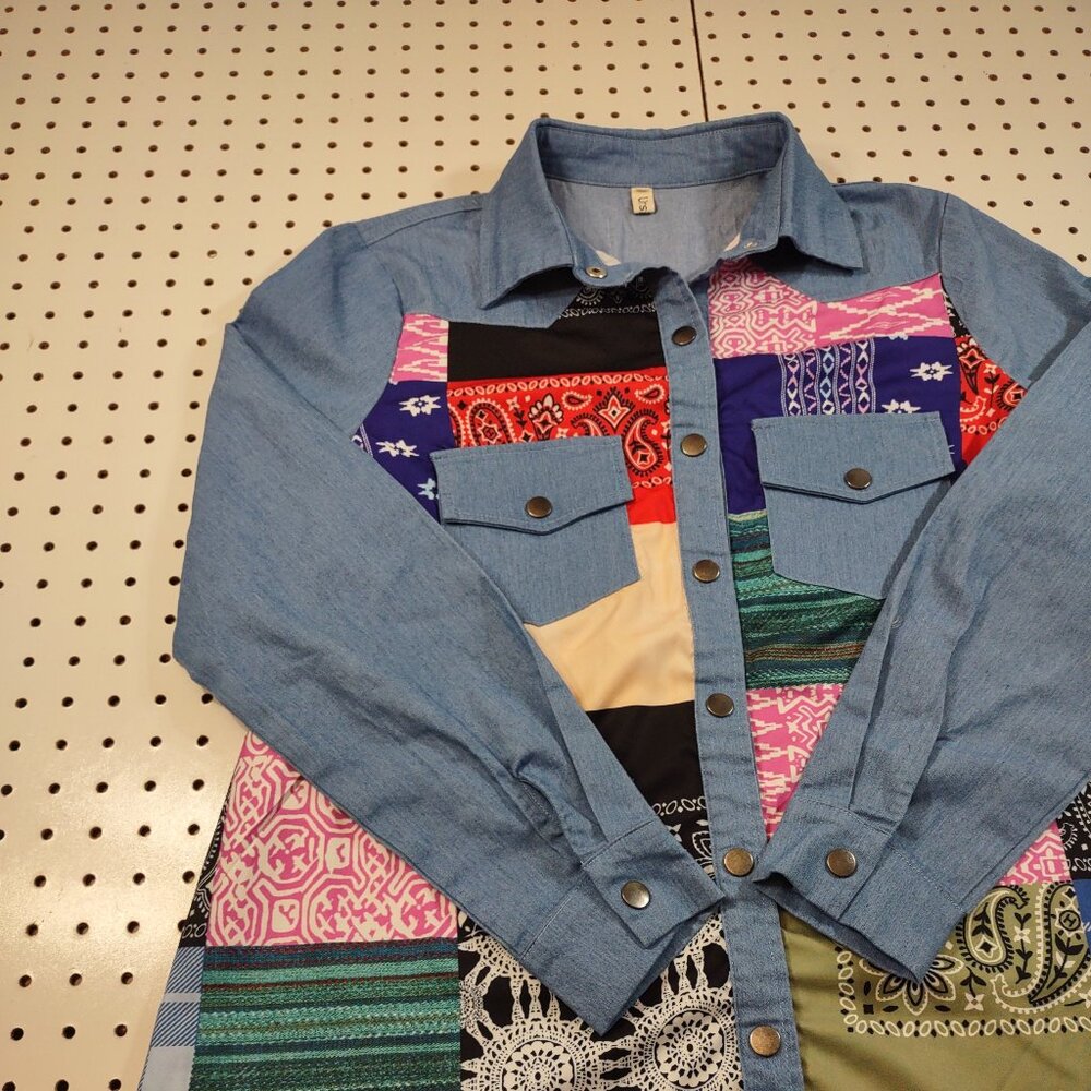 Urisme Patchwork Snap Button Blouse, Size Medium - image 6